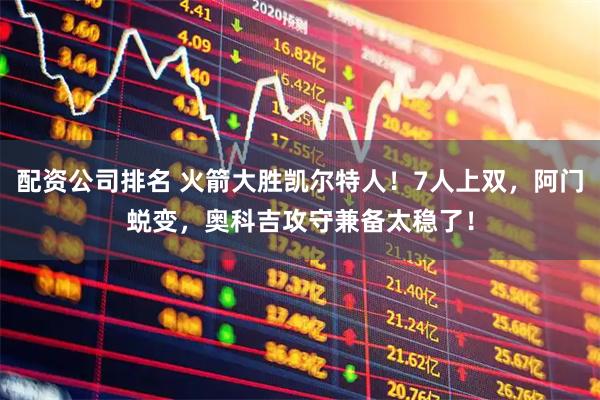配资公司排名 火箭大胜凯尔特人！7人上双，阿门蜕变，奥科吉攻守兼备太稳了！